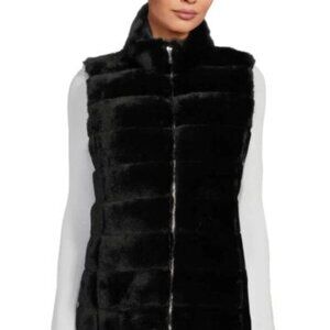 Calvin Klein Womens Mixed Media Faux Fur Comfy Puffer Vest size S